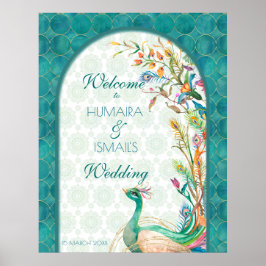 Aqua green blauwgroen Arabian floral peace ock wel Poster
