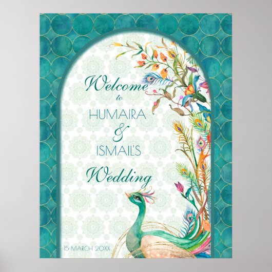 Aqua green blauwgroen Arabian floral peace ock wel Poster (Voorkant)