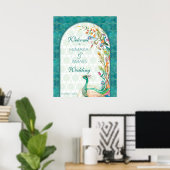 Aqua green blauwgroen Arabian floral peace ock wel Poster (Thuiskantoor)