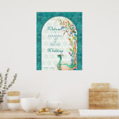 Aqua green blauwgroen Arabian floral peace ock wel Poster (Keuken)