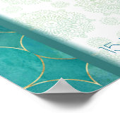 Aqua green blauwgroen Arabian floral peace ock wel Poster (Hoek)