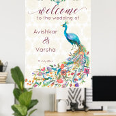 Aqua green blauwgroen Arabian floral peace ock wel Poster (Thuiskantoor)