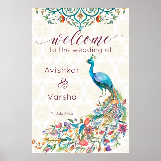 Aqua green blauwgroen Arabian floral peace ock wel Poster (Voorkant)