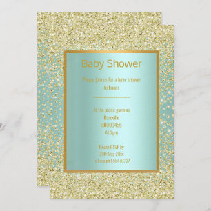 AQUA GREEN BLUE DIAMOND SPARKLE GOLD BABY SHOWER KAART