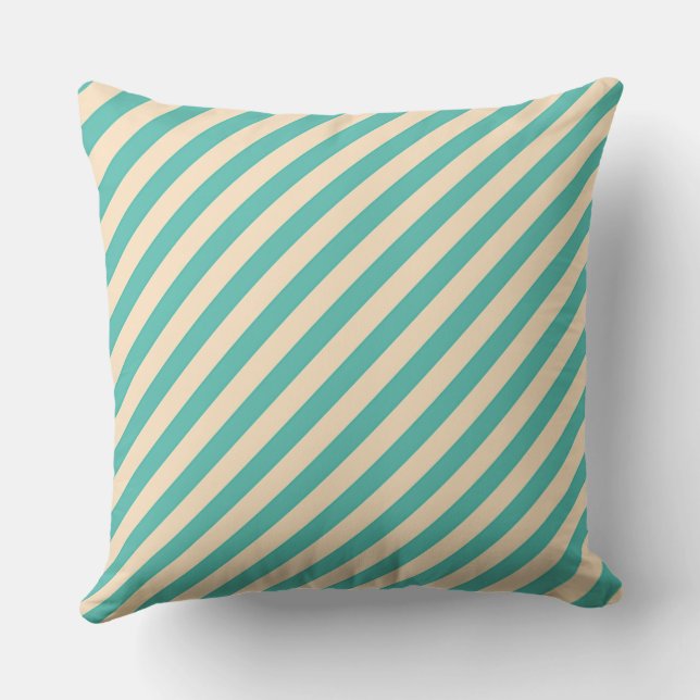 Aqua Green Diagonal Stripe Buitenkussen (Achterkant)