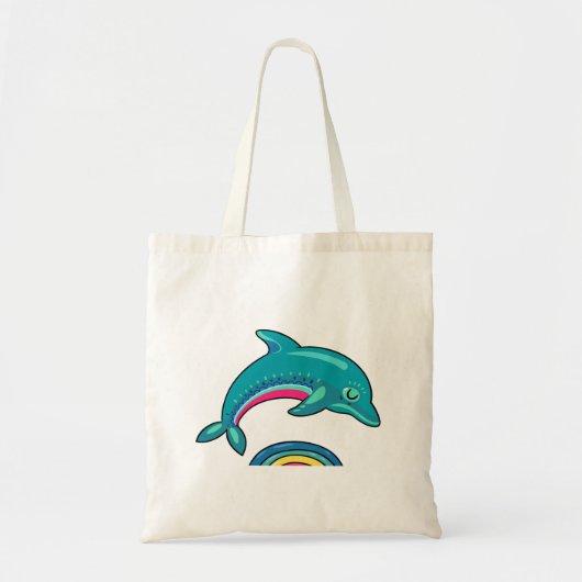 Aqua Green Dolphin Arching Over Rainbow Water Tote Bag (Voorkant)