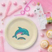 Aqua Green Dolphin gebogen over regenboogwater Papieren Bordje (Feest)