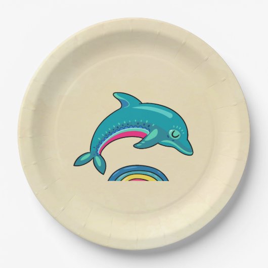 Aqua Green Dolphin gebogen over regenboogwater Papieren Bordje (Voorkant)