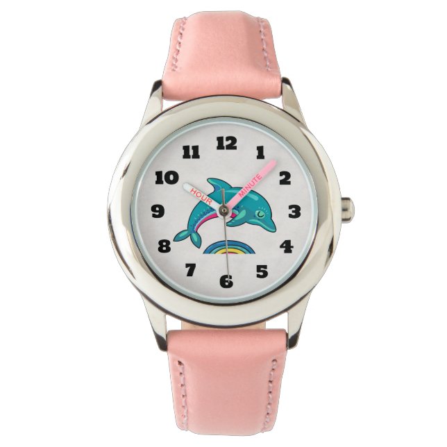 Aqua Green Dolphin springen over stijlvol water Horloge (Voorkant)
