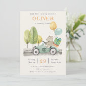 Aqua Green Elke zondag van de dag Teddy Car Invite Bedankkaart (Staand voorkant)