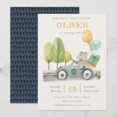 Aqua Green Elke zondag van de dag Teddy Car Invite Bedankkaart (Voorkant / Achterkant)