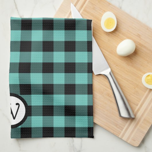 Aqua Green en Black Buffalo gespeeld met Monogram Theedoek (Quarter Fold)