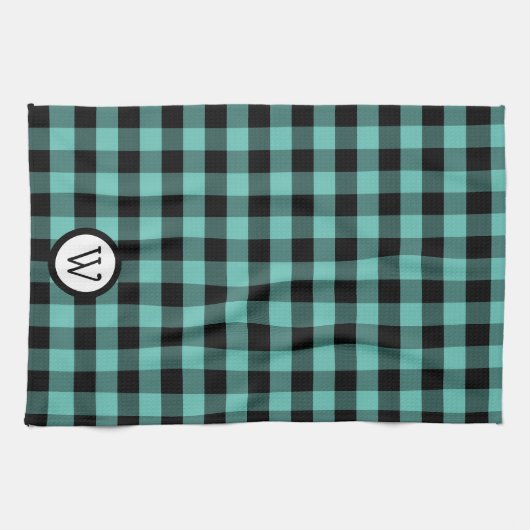 Aqua Green en Black Buffalo gespeeld met Monogram Theedoek (Horizontaal)