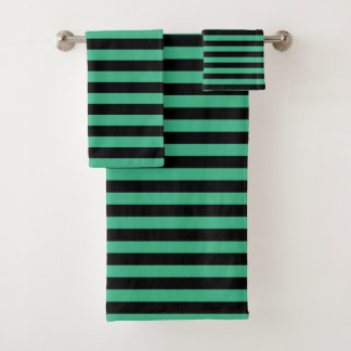 Aqua Green en Black Stripes Bad Handdoek
