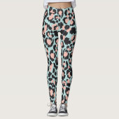 Aqua green en blue Tiger Print Leggings (Voorkant)