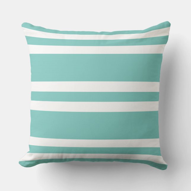 Aqua Green en White Striped Kussen (Voorkant)