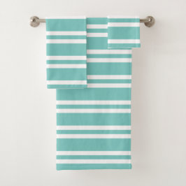 Aqua Green en White Stripes Bad Handdoek