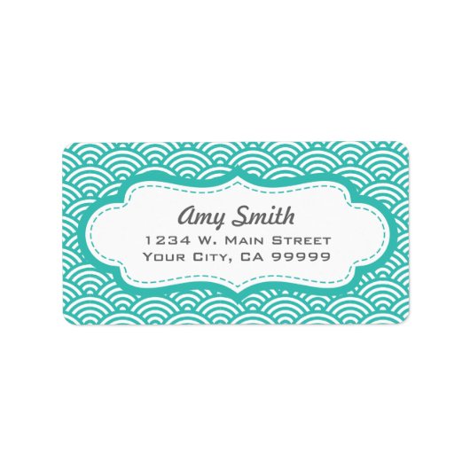 Aqua Green Geometric Circle Pattern Adresetiketten Etiket (Voorkant)