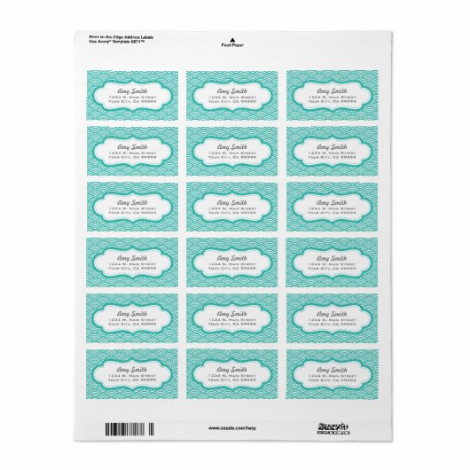 Aqua Green Geometric Circle Pattern Adresetiketten Etiket (Full Sheet)