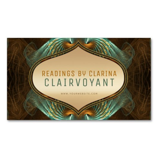 Aqua Green Gold Fractal Arts Clairvoyant Readings Magnetisch Visitekaartje (Voorkant)