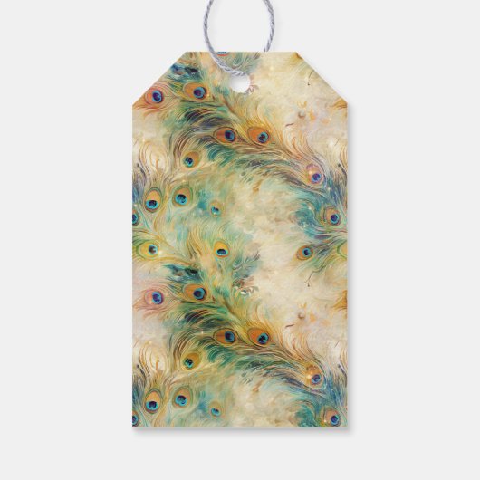 Aqua Green Gold Peacock Feathers Cadeaulabel (Achterkant)