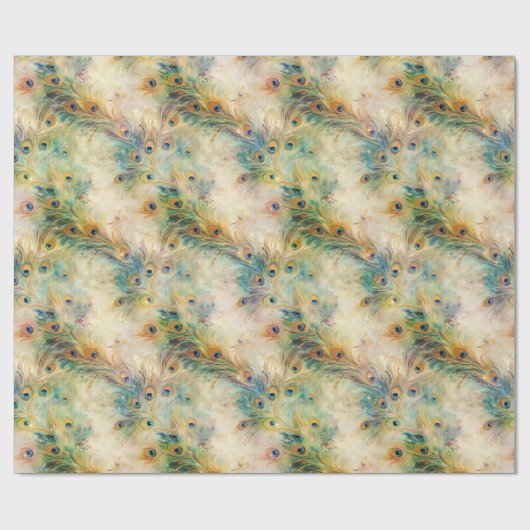 Aqua Green Gold Peacock Feathers Cadeaupapier (Vlak)