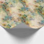 Aqua Green Gold Peacock Feathers Cadeaupapier (Hoek)