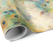 Aqua Green Gold Peacock Feathers Cadeaupapier (Rol Hoek)