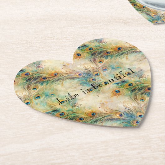 Aqua Green Gold Peacock Feathers Kartonnen Onderzetters (Gekanteld)