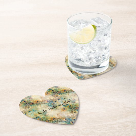 Aqua Green Gold Peacock Feathers Kartonnen Onderzetters (Insitu)