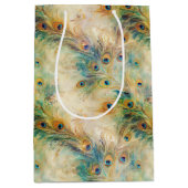 Aqua Green Gold Peacock Feathers Medium Cadeauzakje (Voorkant)