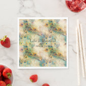 Aqua Green Gold Peacock Feathers Servet (Insitu)