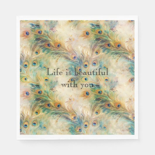 Aqua Green Gold Peacock Feathers Servet (Voorkant)