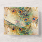 Aqua Green Gold Peacock Feathers Wedding All In One Uitnodiging (Achterkant)