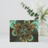 Aqua Green & Gold & Spiral Fractal Art Briefkaart (Staand voorkant)