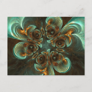 Aqua Green & Gold & Spiral Fractal Art Briefkaart