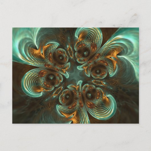 Aqua Green & Gold & Spiral Fractal Art Briefkaart (Voorkant)