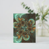 Aqua Green & Gold & Spiral Fractal Art Briefkaart (Staand voorkant)