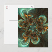 Aqua Green & Gold & Spiral Fractal Art Briefkaart (Voorkant / Achterkant)