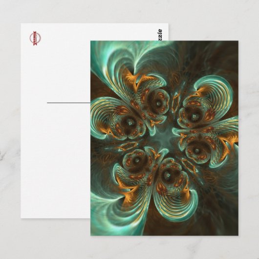 Aqua Green & Gold & Spiral Fractal Art Briefkaart (Voorkant / Achterkant)