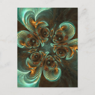 Aqua Green & Gold & Spiral Fractal Art Briefkaart