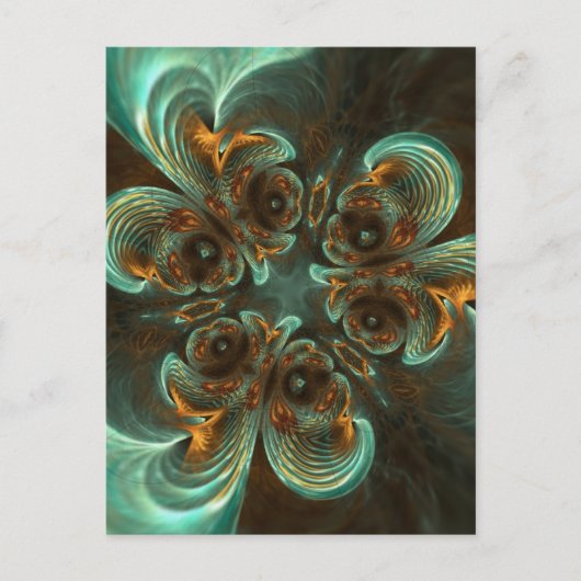 Aqua Green & Gold & Spiral Fractal Art Briefkaart (Voorkant)