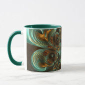 Aqua Green & Gold & Spiral Fractal Art Mok (Links)