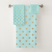 AQUA GREEN GOLD SPOT TOWEL SET BAD HANDDOEK (Insitu)