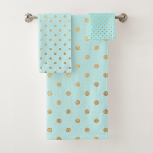 AQUA GREEN GOLD SPOT TOWEL SET BAD HANDDOEK (Insitu)