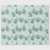 Aqua Green Gold Tropical Leaves Cadeaupapier (Vlak)