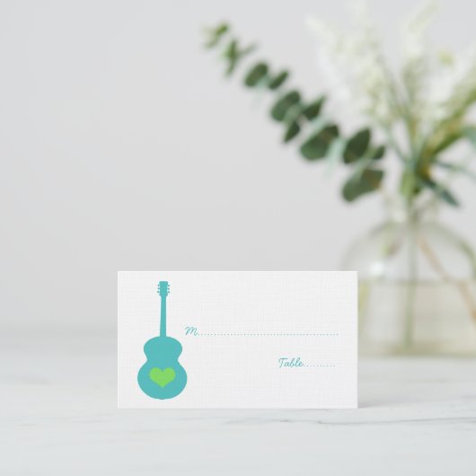 Aqua/Green Guitar Heart Place Card Plaatskaartje (Staand voorkant)