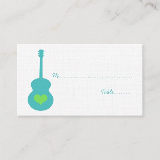 Aqua/Green Guitar Heart Place Card Plaatskaartje (Voorkant)