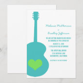 Aqua/Green Guitar Heart Wedding Invite Kaart (Voorkant / Achterkant)