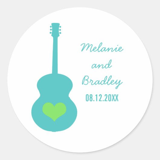 Aqua/Green Guitar Heart Wedding Stickers (Voorkant)